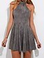 cheap Women&#039;s Dresses-Women&#039;s Sheath Dress - Sleeveless Solid Colored All Seasons Crew Neck Vintage Party Lace up Gray