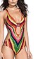 cheap One-piece swimsuits-Women&#039;s Swimwear One Piece Swimsuit Backless Print Striped Rainbow Plunging Neck Bathing Suits / Super Sexy