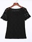 cheap Plus Size Tops-Women&#039;s Blouse Solid Colored Plus Size Round Neck Daily Weekend Lace Short Sleeve Tops White Black Fuchsia