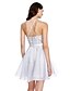 ieftine Rochii de Domnișoare de Onoare-A-Line Jewel Neck Short / Mini Lace / Organza Bridesmaid Dress with Beading / Appliques / Sash / Ribbon by LAN TING BRIDE®