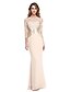 cheap Mother of the Bride Dresses-Mermaid / Trumpet Jewel Neck Floor Length Chiffon / Stretch Satin Mother of the Bride Dress with Beading / Appliques / Pleats by LAN TING BRIDE® / Illusion Sleeve / See Through