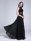 cheap Evening Dresses-A-Line See Through Formal Evening Dress Illusion Neck Sleeveless Floor Length Chiffon Sheer Lace with Beading Appliques 2021