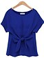 abordables Tops de tallas grandes-Mujer Blusa Color sólido Escote Redondo Fucsia Azul Real Blanco Diario Lazo Ropa / Verano / Manga Corta