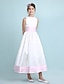 cheap Junior Bridesmaid Dresses-Princess / A-Line Jewel Neck Knee Length Satin Junior Bridesmaid Dress with Sash / Ribbon / Ruched / Ruffles