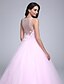 cheap Evening Dresses-Ball Gown Formal Evening Dress V Neck Sleeveless Floor Length Tulle with Beading Flower 2022