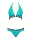 cheap Women&#039;s Swimwear &amp; Bikinis-Women&#039;s Swimwear Bikini Swimsuit Patchwork Pink Blue Halter Neck Bathing Suits Color Block Lace Up