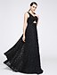 billige Aftenkjoler-a-linje utskåret kjole formell kveld gulvlengde ermeløs v-hals tyll med blomst 2023