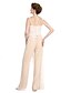 cheap The Wedding Store-Sheath / Column Pantsuit / Jumpsuit Mother of the Bride Dress Convertible Dress Strapless Floor Length Chiffon Sheer Lace 3/4 Length Sleeve with Lace 2022