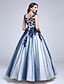 cheap Evening Dresses-Ball Gown Color Block Quinceanera Formal Evening Dress Scoop Neck Sleeveless Floor Length Lace Over Tulle with Beading Appliques 2021