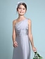 tanie Vestidos para Damas de Honra Junior-A-Line Floor Length One Shoulder Chiffon Satin Junior Bridesmaid Dresses&amp;Gowns With Ruched Kids Wedding Guest Dress 4-16 Year