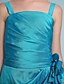 cheap Junior Bridesmaid Dresses-A-Line / Princess Spaghetti Strap Floor Length Taffeta Junior Bridesmaid Dress with Side Draping / Flower by LAN TING BRIDE®