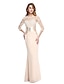 cheap Mother of the Bride Dresses-Mermaid / Trumpet Jewel Neck Floor Length Chiffon / Stretch Satin Mother of the Bride Dress with Beading / Appliques / Pleats by LAN TING BRIDE® / Illusion Sleeve / See Through