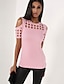 cheap Plus Size Tops-Women&#039;s T shirt Solid Colored Round Neck Daily Weekend Short Sleeve Tops Black Pink Gray
