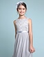 billige Blomsterpikekjoler-A-linje Gulvlengde Øsehals Chiffon Junior brudepike kjoler og kjoler Med Blonder Gjestekjole for barn 4-16 år