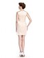 cheap Mother of the Bride Dresses-Sheath / Column Mother of the Bride Dress Convertible Dress Bateau Neck Short / Mini Lace Stretch Satin 3/4 Length Sleeve with Buttons Beading 2021