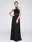 cheap Evening Dresses-Sheath / Column Elegant Formal Evening Dress Halter Neck Sleeveless Floor Length Chiffon with Tassel Pattern / Print