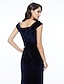 Χαμηλού Κόστους Βραδινά Φορέματα-Ίσια Γραμμή Κομψό Με Σκίσιμο Επίσημο Βραδινό Μαύρο γκαλά Φόρεμα Λαιμόκοψη V Αμάνικο Ουρά Βελούδο με Με Άνοιγμα Μπροστά 2021