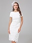 baratos Vestidos de Casamento-Bainha/coluna vestidos de casamento decote bateau na altura do joelho renda manga curta vestido branco com faixa/fita lantejoulas