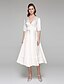 cheap Wedding Dresses-A-Line Wedding Dresses V Neck Tea Length Satin Half Sleeve Simple Casual Vintage Little White Dress with Sash / Ribbon 2022