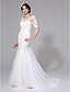 cheap Wedding Dresses-Wedding Dresses Mermaid / Trumpet Illusion Neck Half Sleeve Court Train Lace Bridal Gowns With Appliques Button 2023