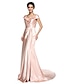 cheap Special Occasion Dresses-A-Line Straps Court Train Stretch Satin Dress with Split Front / Criss Cross / Flower by TS Couture®