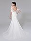 cheap Wedding Dresses-Wedding Dresses Mermaid / Trumpet Illusion Neck Half Sleeve Court Train Lace Bridal Gowns With Appliques Button 2023