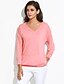 Χαμηλού Κόστους Γυναικεία T-Shirts-Γυναικεία Καθημερινά T-shirt Μονόχρωμο Μακρυμάνικο Άριστος Απλός Λαιμόκοψη V Μαύρο Βαθυγάλαζο Ροζ / Φανάρι μανίκι