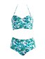 cheap Bikinis-Women&#039;s Retro High Waist Floral Tassel Push-up Halter Neck Red Green Blue Bikini Swimwear - Floral L XL XXL Red / Padded Bras / Underwire Bra