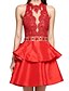 cheap Special Occasion Dresses-Ball Gown Beautiful Back Cute Holiday Homecoming Cocktail Party Dress High Neck Sleeveless Short / Mini Lace Taffeta with Beading Tassel 2020 / Prom