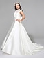 זול שמלות כלה-שמלות חתונה גזרת A צווארון גבוה רצועות שובל כנסייה (צ&#039;אפל) סאטן שמלות כלה עם קריסטל חרוזים 2023