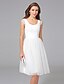 お買い得  ウェディングドレス-A-Line Scoop Neck Knee Length Cotton / Tulle Cap Sleeve Formal / Casual Little White Dress Made-To-Measure Wedding Dresses with Lace 2020