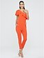 voordelige Dames jumpsuits &amp; rompers-Dames Schouderafhangend Ruche Dagelijks Street chic Eén-schouder Oranje Rood Blauw Jumpsuit, Effen Netstof Bloembladmouw M L XL Katoen Korte mouw Lente Herfst