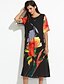 Χαμηλού Κόστους Φορέματα Μεγάλα Μεγέθη-Γυναικεία Μεγάλα Μεγέθη Εξόδου Κινεζικό στυλ Φαρδιά Φόρεμα - Φλοράλ, Καλλιτεχνικό στυλ Μίντι / Καλοκαίρι / Floral Patterns