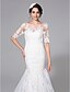 cheap Wedding Dresses-Wedding Dresses Mermaid / Trumpet Illusion Neck Half Sleeve Court Train Lace Bridal Gowns With Appliques Button 2023