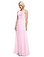 cheap Bridesmaid Dresses-Ball Gown Notched Floor Length Chiffon Bridesmaid Dress with Beading / Flower by LAN TING BRIDE®