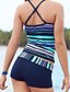 voordelige Tankini&#039;s-Dames Zwemkleding Tankini Grote maten Zwempak voor grote borsten Afdrukken Gestreept blauw Halternek Badpakken Sportief