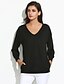 cheap Women&#039;s T-shirts-Women&#039;s Casual / Daily T-shirt Solid Colored Long Sleeve Tops Simple V Neck Black Navy Blue Pink / Lantern Sleeve