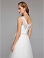 cheap Wedding Dresses-Wedding Dresses A-Line V Neck Sleeveless Court Train Tulle Bridal Gowns With Sash / Ribbon Beading 2023