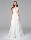 cheap Wedding Dresses-Beach A-Line Wedding Dresses Court Train Boho Romantic Regular Straps V Neck Chiffon With Lace Sash / Ribbon 2023 Bridal Gowns / Open Back / See-Through