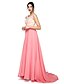 cheap Special Occasion Dresses-A-Line Illusion Neck Court Train Chiffon / Lace Beautiful Back Prom / Formal Evening Dress with Beading / Appliques / Sash / Ribbon by TS Couture®