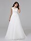 cheap Wedding Dresses-A-Line Bateau Neck Court Train Lace / Organza Made-To-Measure Wedding Dresses with Beading / Appliques / Flower by LAN TING BRIDE® / See-Through