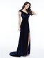 cheap Evening Dresses-Sheath / Column Elegant Furcal Formal Evening Black Tie Gala Dress V Neck Sleeveless Sweep / Brush Train Velvet with Split Front 2021