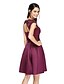 cheap Bridesmaid Dresses-A-Line Square Neck Knee Length Lace / Satin Bridesmaid Dress with Sash / Ribbon / Ruched / Pleats by LAN TING BRIDE®