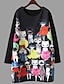preiswerte Damenkleider-Damen Tunika Minikleid Schwarz Langarm Katze Karikatur Bedruckt Frühling Rundhalsausschnitt überdimensional S M L XL XXL 3XL / Übergröße / Übergröße