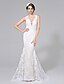 cheap Wedding Dresses-Mermaid / Trumpet Wedding Dresses V Neck Court Train All Over Lace Regular Straps Sexy Backless with Appliques Button 2022