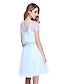 cheap Mother of the Bride Dresses-A-Line Mother of the Bride Dress Two Piece Jewel Neck Knee Length Lace Tulle Short Sleeve No with Lace 2023