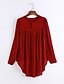 cheap Women&#039;s Tops-Women&#039;s Daily Weekend Street chic Plus Size Loose Blouse - Solid Colored Pleated Crew Neck Wine / Fall
