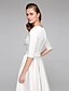 cheap Wedding Dresses-A-Line Wedding Dresses V Neck Tea Length Satin Half Sleeve Simple Casual Vintage Little White Dress with Sash / Ribbon 2022