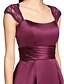 cheap Bridesmaid Dresses-A-Line Square Neck Knee Length Lace / Satin Bridesmaid Dress with Sash / Ribbon / Ruched / Pleats by LAN TING BRIDE®