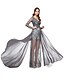 cheap Special Occasion Dresses-A-Line V Neck Sweep / Brush Train Chiffon Celebrity Style Formal Evening Dress with Lace / Pleats by TS Couture® / Illusion Sleeve